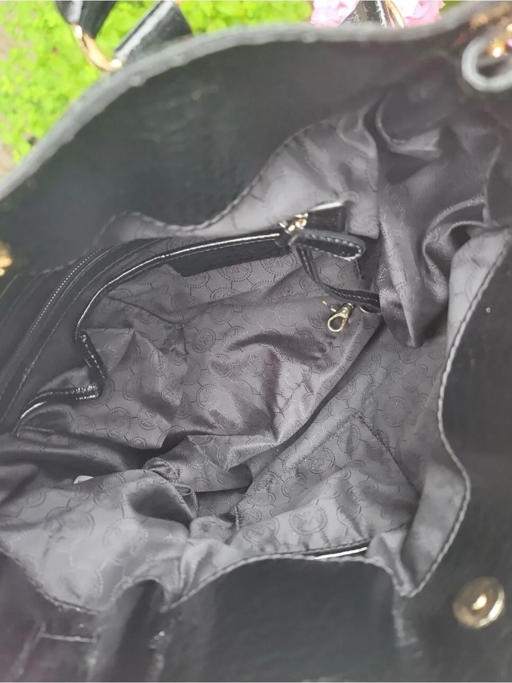 Michael Kors Black Patent Satchel with Gold Hardware